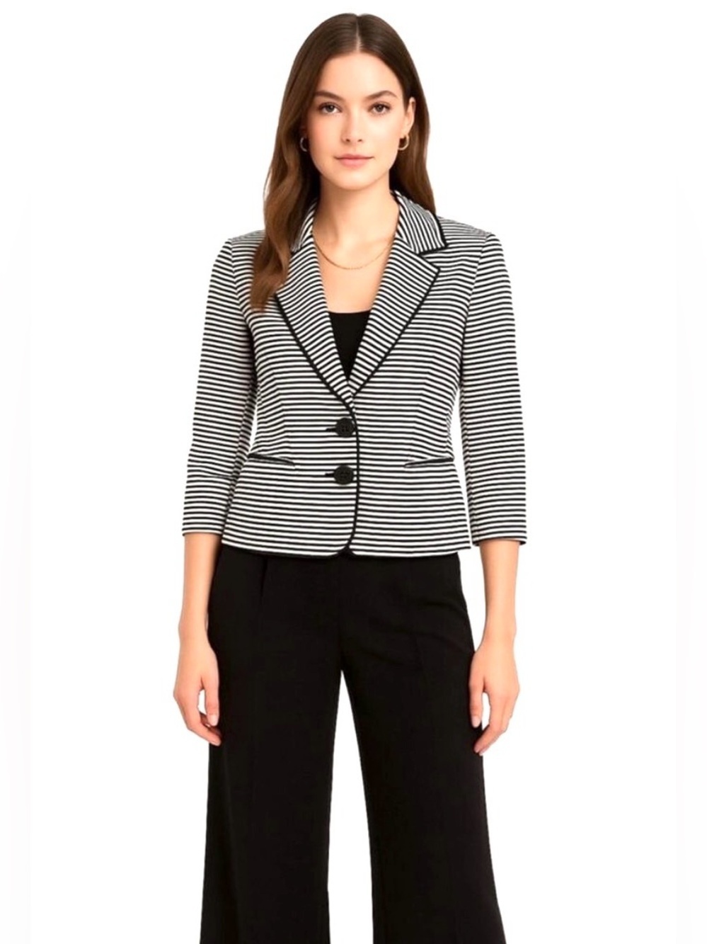 BCBG Striped Black & White Cropped Blazer Jacket Women’s Small - Picture 3 of 12